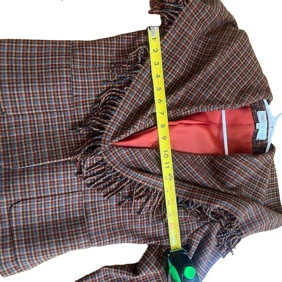 Worth Vintage 90s Plaid Tweed Blazer S Brown Fringed Shawl Collar - Picture 5 of 13